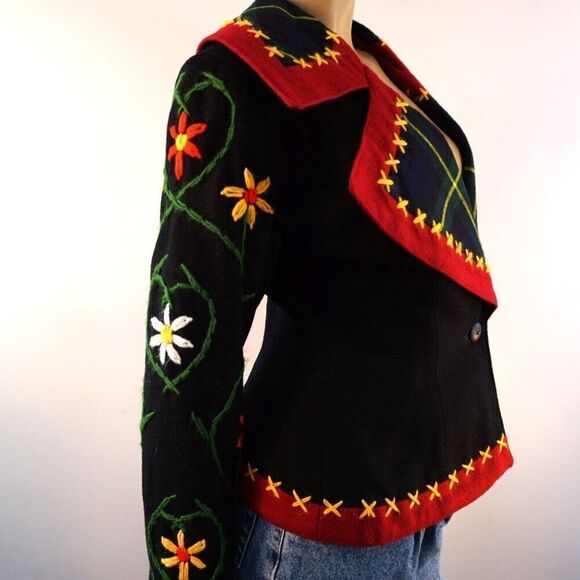 Vintage Show Piece Embroidered Blazer Sz Medium IDOL England Wool Jacket Rare - Picture 5 of 13